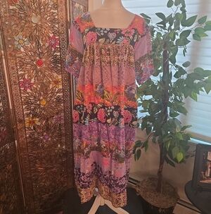 VTG 80s Marisol Cotton Floral Grandma Boho Whimsical Fairy Midi Dress Small